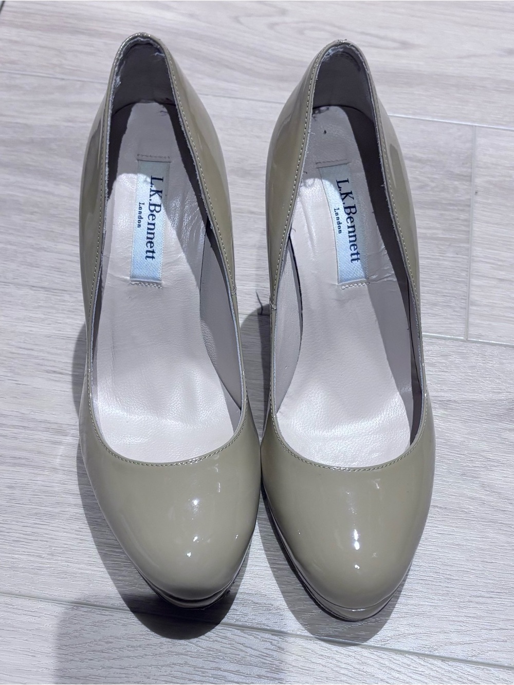 LK Bennett Sledge Patent Leather Pumps in Taupe